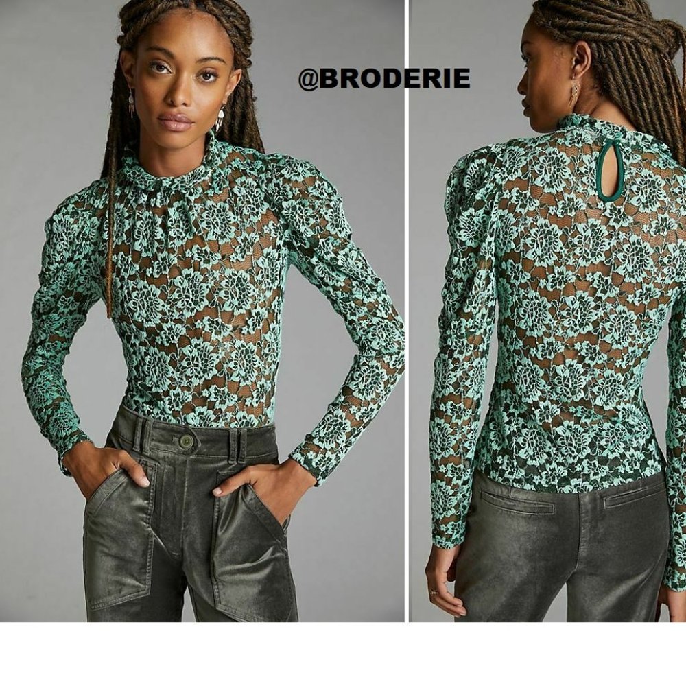 Anthropologie Sheer Lace Mock Neck Top new with tag